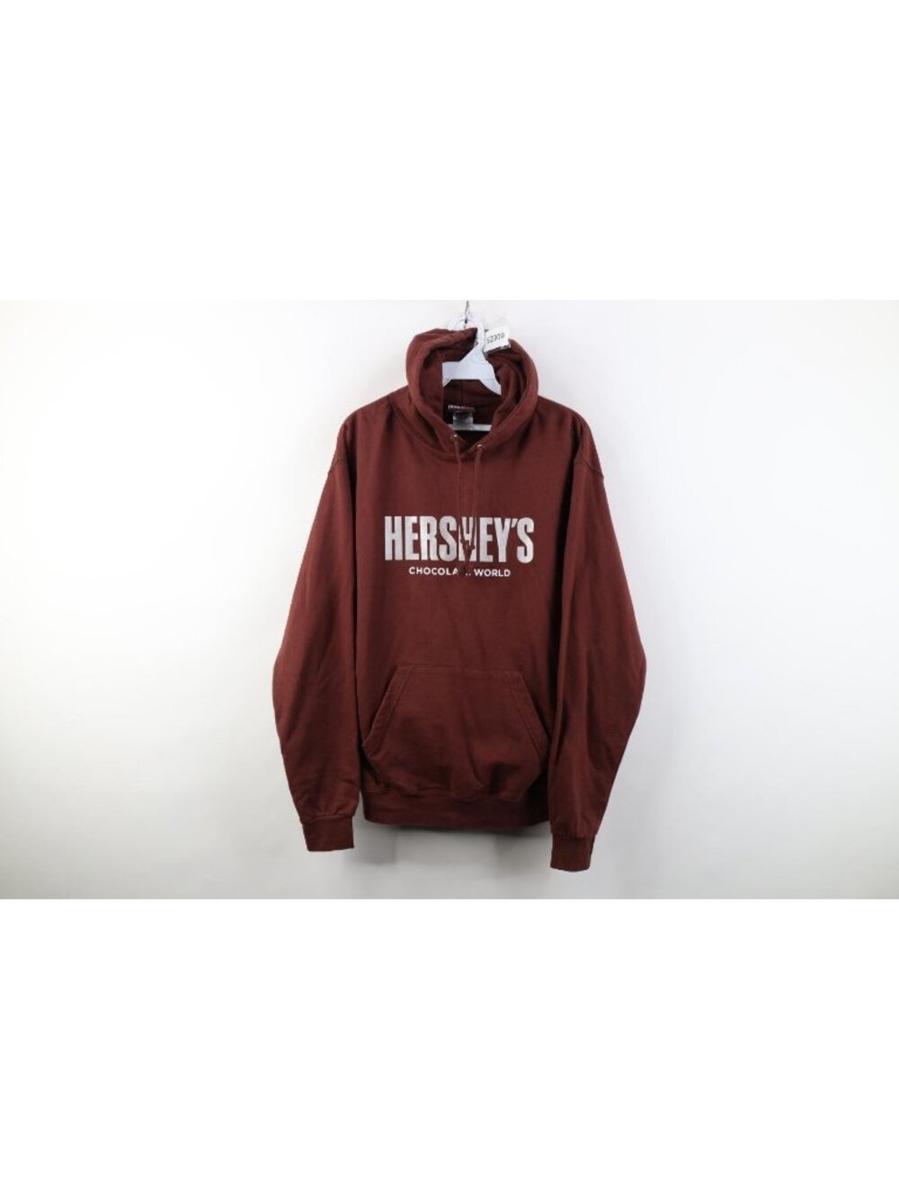 Vtg Y2K Hersheys Chocolate World Mens Medium Faded Spell Out Hoodie Sweatshirt